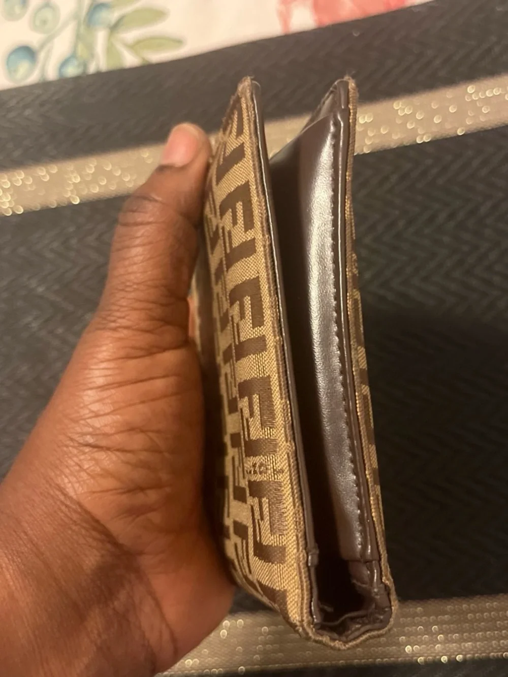 Preowned Fendi Brown FF Logo Canvas Card & Key Holder Wallet